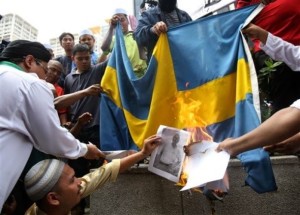 burning-Swedish-flag